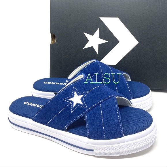 Converse One Star Sandal Slides Sip Navy Suede Women’s Sizes 564147C - Picture 2 of 12